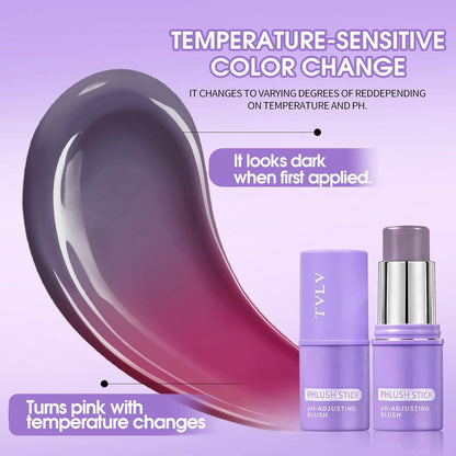 2Pcs Color Changing Cream Blush Stick, Ph Reactive Hydrating Tinted Moisture Stick for Cheeks, Lips and Eyes, Multi-Use Color-Adjusting Blush
