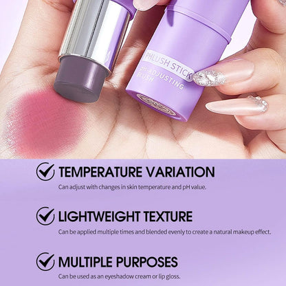 2Pcs Color Changing Cream Blush Stick, Ph Reactive Hydrating Tinted Moisture Stick for Cheeks, Lips and Eyes, Multi-Use Color-Adjusting Blush
