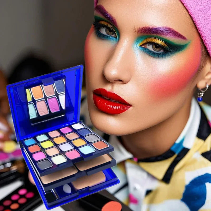 30-color multifunctional makeup palette, eyeshadow + blush + powder + lip gloss, comes with a powder puff, eyeshadow brush, cont