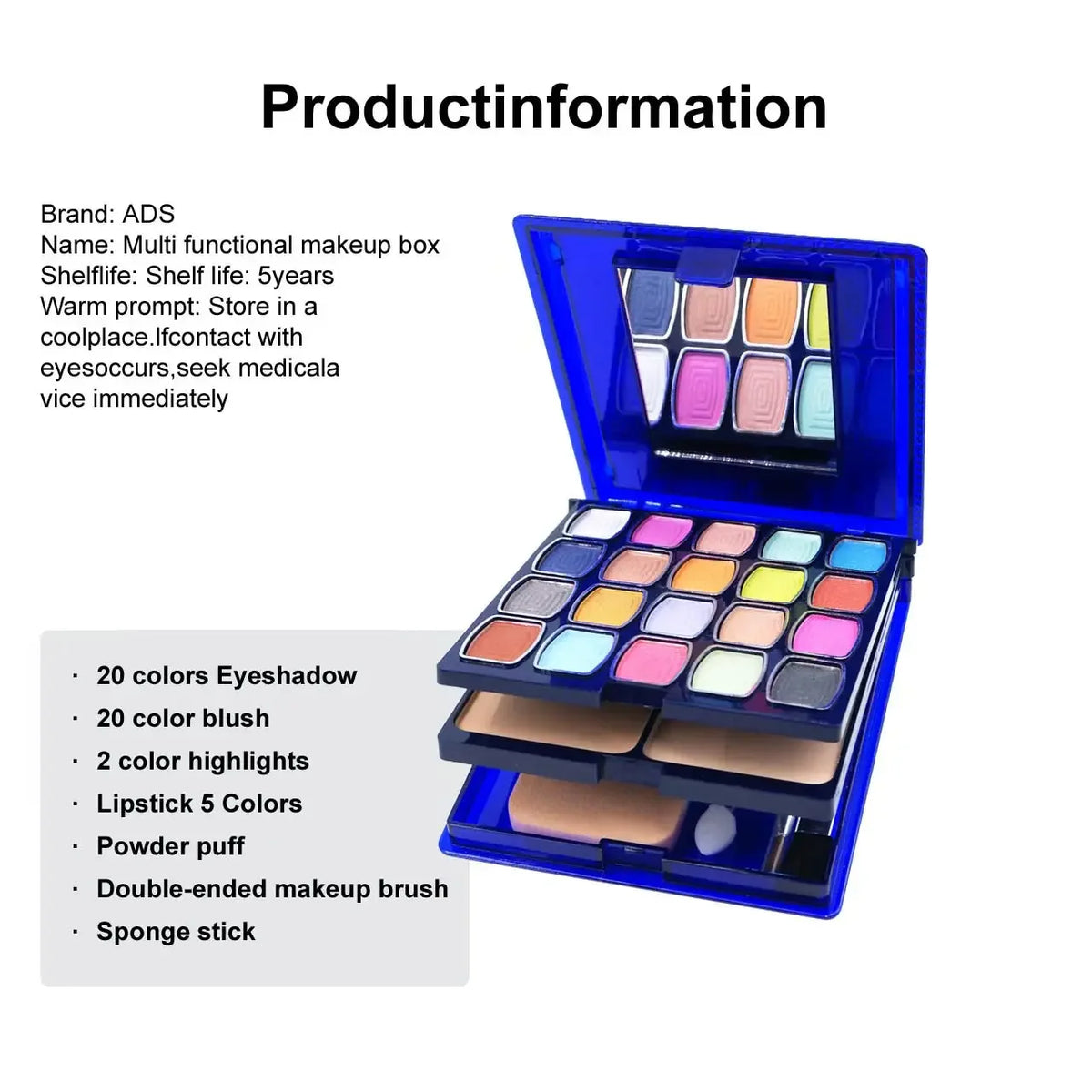 30-color multifunctional makeup palette, eyeshadow + blush + powder + lip gloss, comes with a powder puff, eyeshadow brush, cont