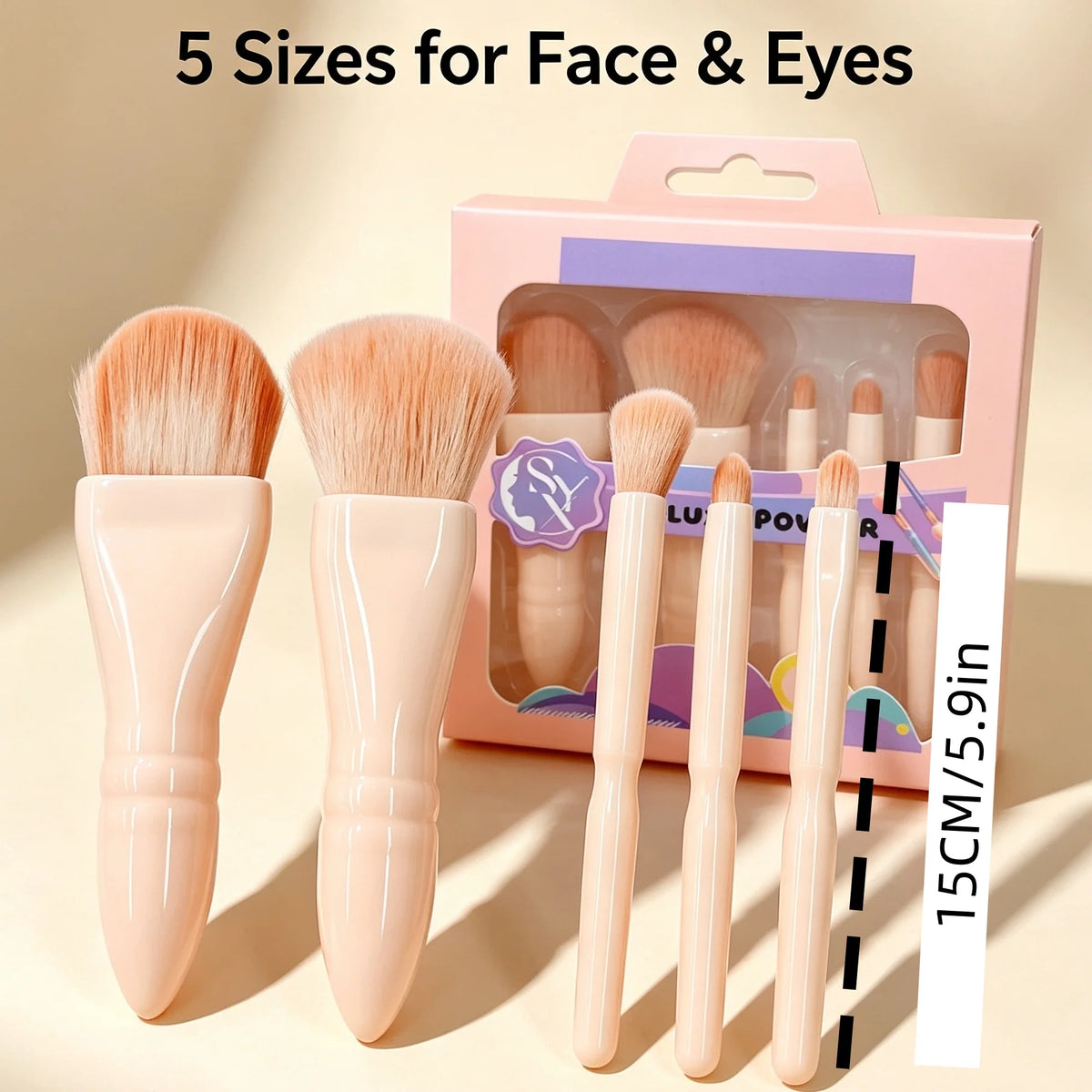 A complete set of 5 makeup brushes.