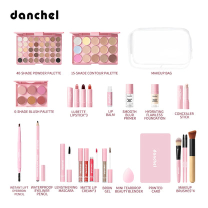 Face Makeup Set Eyeshadow Contour Blush Lipstick Foundation Concealer Eyebrow Eyeliner Mascara Cosmetic Kit With Makeup Brushes