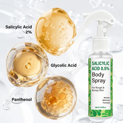 Salicylic Acid 0.5% Body Spray with Glycolic Acid and Panthenol – Korean Skincare Formula for Rough, Bumpy.