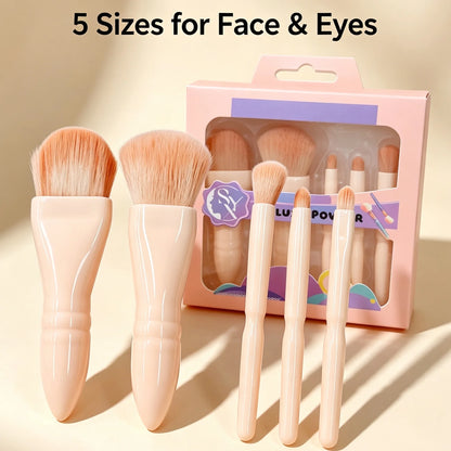 A complete set of 5 makeup brushes.