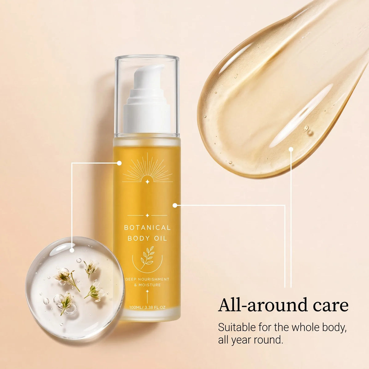 Body Oil Deep Nourishment Moisturizing  Oil Smooth Skin All Season Body Care Non Greasy Fast Absorbing Daily Hydration 100ml